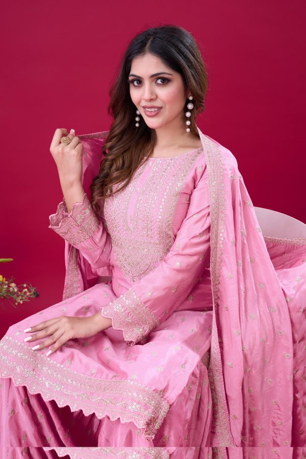 Pink Chinon Silk Sequence Work Salwar Suit - Image 6