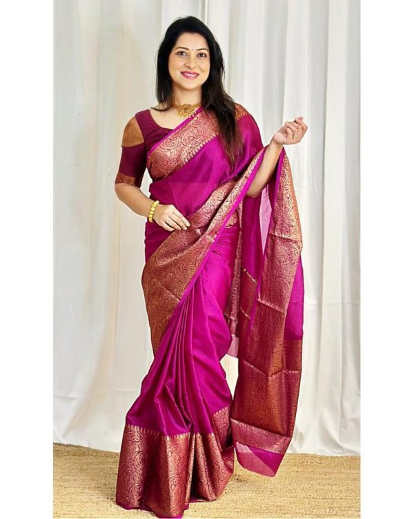 Pink Soft Litchi Silk Jacquard Work Saree - Image 3
