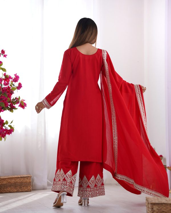 Red Vichitra Silk Embroidery Sequence Salwar Suit - Image 9