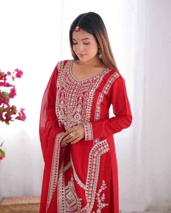 Red Vichitra Silk Embroidery Sequence Salwar Suit - Image 8