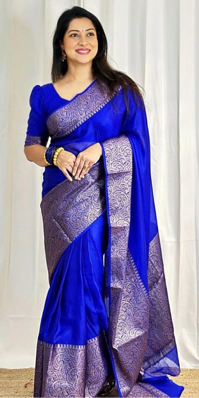 KP 3042 Royal Blue Color Soft Litchi Silk Jacquard Work Saree Casual, Wedding, Festive, Events . Expected Delivery  4-6 Working Days @1349/- only                                                                                                                                           | Sarees, Bollywood Sarees, Creative Sarees, Designer Sarees, Embroidered Sarees, Ethnic Saree, Modern Digital sarees, Party Wear Sarees