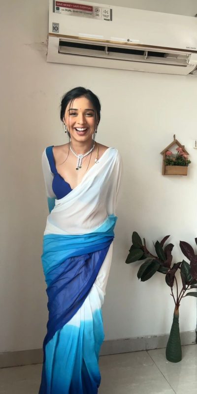 SC 230 White And Blue Color Soft Georgette Silk Ready To Wear Saree Casual, Wedding, Festive, Events . Expected Delivery 4-6 Working Days @1549/- only | Sarees, Bollywood Sarees, Creative Sarees, Designer Sarees, Embroidered Sarees, Ethnic Saree, Modern Digital sarees, Party Wear Sarees