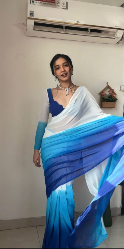 SC 230 White And Blue Color Soft Georgette Silk Ready To Wear Saree Casual, Wedding, Festive, Events . Expected Delivery 4-6 Working Days @1549/- only | Sarees, Bollywood Sarees, Creative Sarees, Designer Sarees, Embroidered Sarees, Ethnic Saree, Modern Digital sarees, Party Wear Sarees