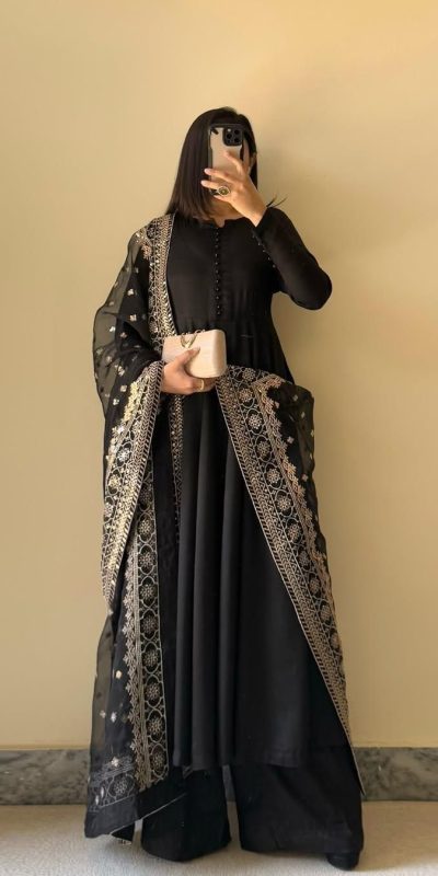 KD 1502 Black Chinon Silk With Inner Plain Anarkali Gown Casual, Wedding, Festive, Events . Expected Delivery 4-6 Working Days @1999/- only | Jump Suits, Salwar suit, Casual Suits, Creative suits, Designer Suits, Palazzo Suits, Party Wear Suits, Patiala Suits, Straight Suits