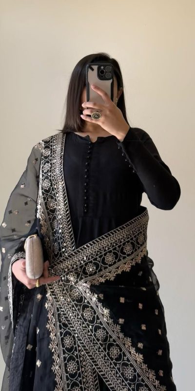 KD 1502 Black Chinon Silk With Inner Plain Anarkali Gown Casual, Wedding, Festive, Events . Expected Delivery 4-6 Working Days @1999/- only | Jump Suits, Salwar suit, Casual Suits, Creative suits, Designer Suits, Palazzo Suits, Party Wear Suits, Patiala Suits, Straight Suits