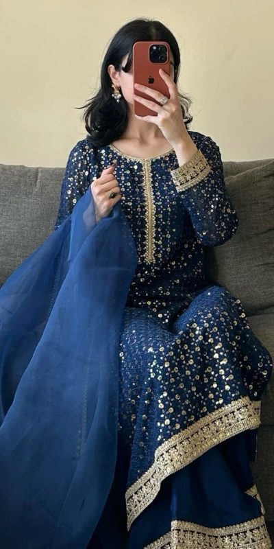 RTC 5850 Navy Blue Color Foix Georgette Thread With Sequence Salwar Suit Casual, Wedding, Party, Festive, Events Etc.4-6 Working Days@ 2149/-only | Jump Suits, Salwar suit, Casual Suits, Creative suits, Designer Suits, Palazzo Suits, Party Wear Suits, Patiala Suits, Straight Suits