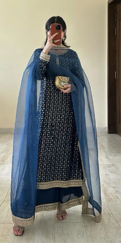 RTC 5850 Navy Blue Color Foix Georgette Thread With Sequence Salwar Suit Casual, Wedding, Party, Festive, Events Etc.4-6 Working Days@ 2149/-only | Jump Suits, Salwar suit, Casual Suits, Creative suits, Designer Suits, Palazzo Suits, Party Wear Suits, Patiala Suits, Straight Suits