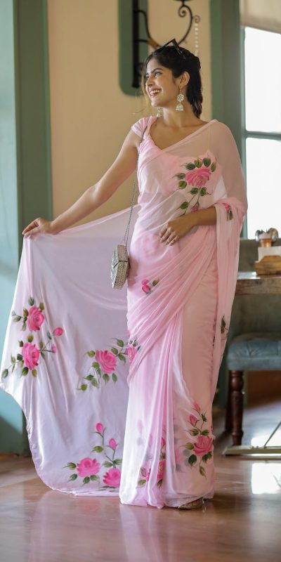 SC 405 Pink Color Soft Georgette Silk All Over Saree Casual, Wedding, Festive, Events . Expected Delivery 4-6 Working Days @1599/- only | Sarees, Bollywood Sarees, Creative Sarees, Designer Sarees, Embroidered Sarees, Ethnic Saree, Modern Digital sarees, Party Wear Sarees