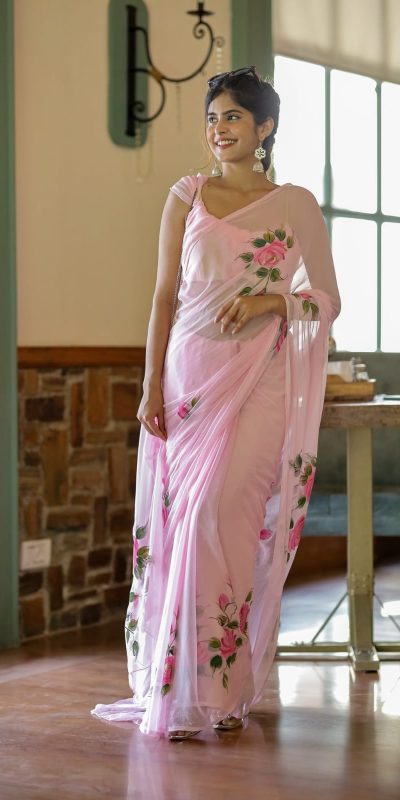 SC 405 Pink Color Soft Georgette Silk All Over Saree Casual, Wedding, Festive, Events . Expected Delivery 4-6 Working Days @1599/- only | Sarees, Bollywood Sarees, Creative Sarees, Designer Sarees, Embroidered Sarees, Ethnic Saree, Modern Digital sarees, Party Wear Sarees