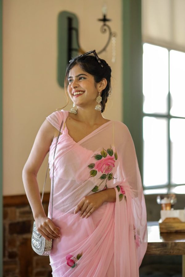 Pink Soft Georgette Silk All Over Saree - Image 6