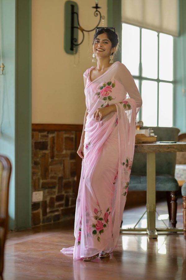 Pink Soft Georgette Silk All Over Saree - Image 7