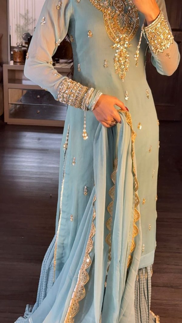 Sky Blue Georgette Sequence Beads Work Salwar Suit - Image 4