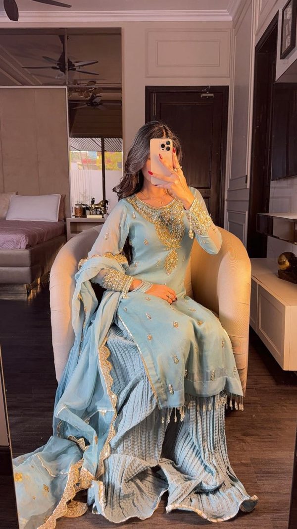 Sky Blue Georgette Sequence Beads Work Salwar Suit - Image 10