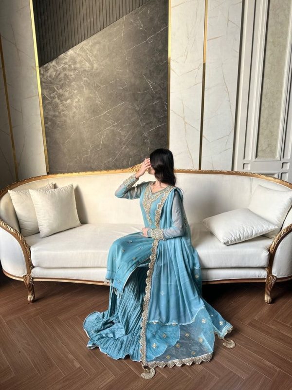 Sky Blue Georgette Sequence Beads Work Salwar Suit - Image 6