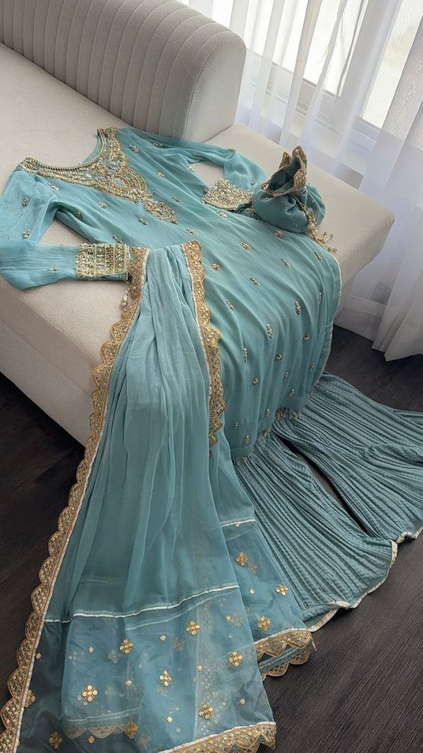 Sky Blue Georgette Sequence Beads Work Salwar Suit - Image 7