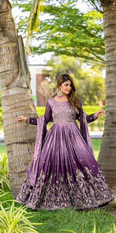 Ram 096 Purple Color Chinon Sequence Embroidery Work Gown Casual, Wedding, Festive, Events . Expected Delivery 4-6 Working Days @2449/- only | Gowns, Bollywood Gowns, Creative Gowns, Designer Gowns, Embroidered Gowns, Party Wear Gowns, Straight Suits