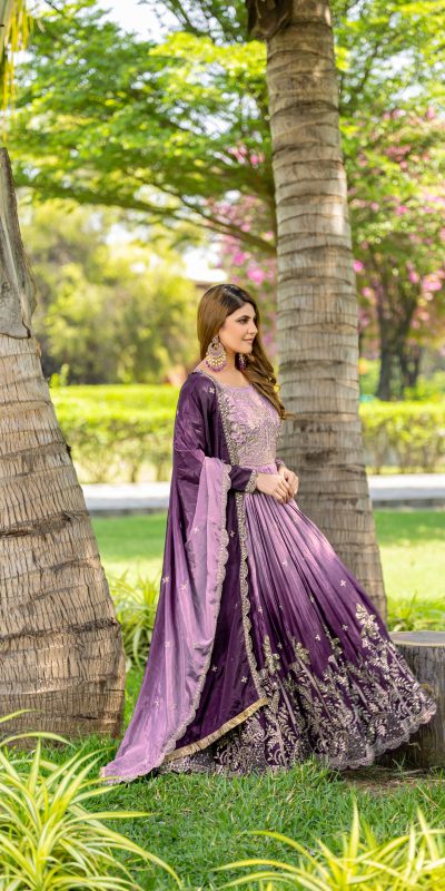 Ram 096 Purple Color Chinon Sequence Embroidery Work Gown Casual, Wedding, Festive, Events . Expected Delivery 4-6 Working Days @2449/- only | Gowns, Bollywood Gowns, Creative Gowns, Designer Gowns, Embroidered Gowns, Party Wear Gowns, Straight Suits