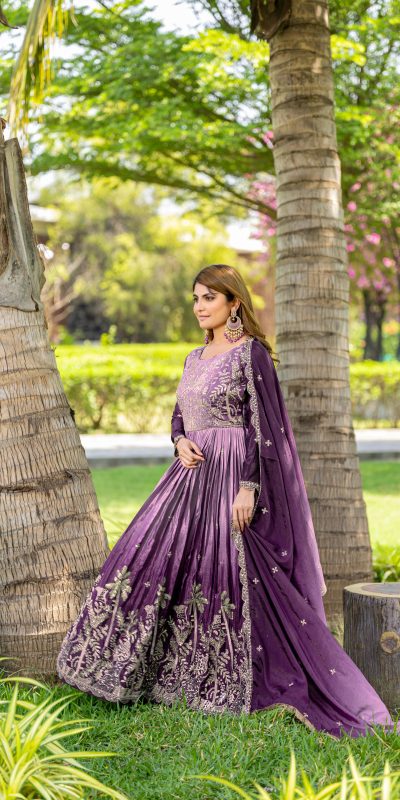 Ram 096 Purple Color Chinon Sequence Embroidery Work Gown Casual, Wedding, Festive, Events . Expected Delivery 4-6 Working Days @2449/- only | Gowns, Bollywood Gowns, Creative Gowns, Designer Gowns, Embroidered Gowns, Party Wear Gowns, Straight Suits