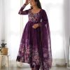 Wine Soft Organza Silk Print With Kali Gown