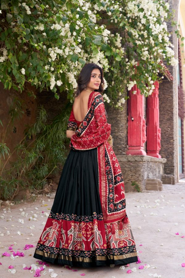 Black Tushar Silk Patola Printed Lehenga Choli - Image 2