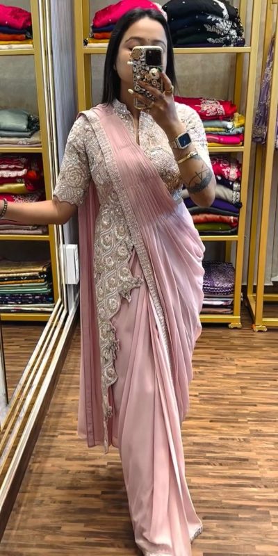 ST 1103 Pink Color Chinon Embroidery Work Ready To Wear Saree Casual, Wedding, Festive, Events . Expected Delivery 4-6 Working Days @2099/- only | Sarees, Bollywood Sarees, Creative Sarees, Designer Sarees, Embroidered Sarees, Ethnic Saree, Modern Digital sarees, Party Wear Sarees