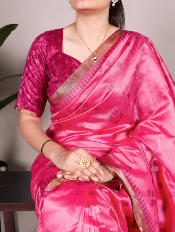 Superb Pink Color Jacquard Silk Patola Print With Zari Saree