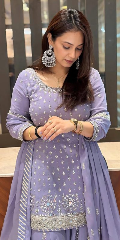 KF 1677 Purple Color Georgette Sequences Work Peral Real Mirror Salwar Suit Casual, Wedding, Party, Festive, Events Etc.4-6 Working Days@ 2399/-only | Jump Suits, Salwar suit, Casual Suits, Creative suits, Designer Suits, Palazzo Suits, Party Wear Suits, Patiala Suits, Straight Suits
