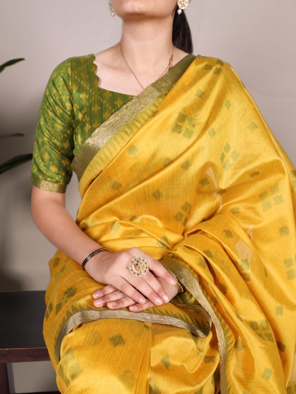 Superb Yellow Color Jacquard Silk Patola Print With Zari Saree