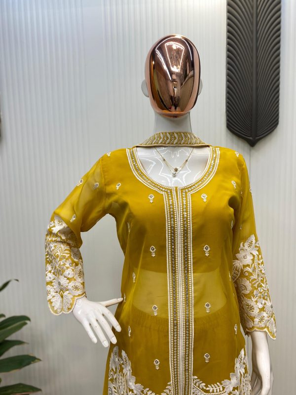 Yellow Organza Sequence Work Indo-Western Suit - Image 3