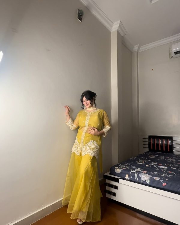 Yellow Organza Sequence Work Indo-Western Suit - Image 4