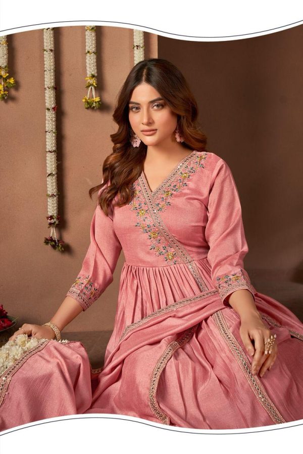 Trendy Peach Color Vichitra Silk Embroidery Work Salwar Suit