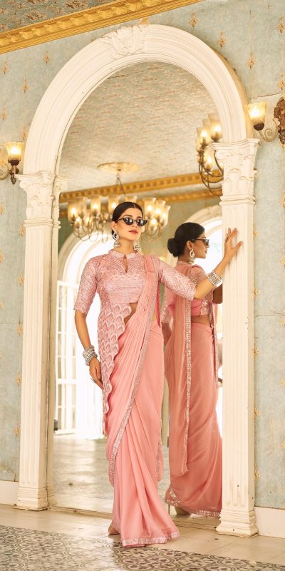 ST 1103 Peach Color Chinon Embroidery Work Lace Border Saree Casual, Wedding, Festive, Events . Expected Delivery 4-6 Working Days @2099/- only | Sarees, Bollywood Sarees, Creative Sarees, Designer Sarees, Embroidered Sarees, Ethnic Saree, Modern Digital sarees, Party Wear Sarees
