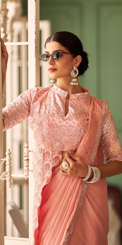 ST 1103 Peach Color Chinon Embroidery Work Lace Border Saree Casual, Wedding, Festive, Events . Expected Delivery 4-6 Working Days @2099/- only | Sarees, Bollywood Sarees, Creative Sarees, Designer Sarees, Embroidered Sarees, Ethnic Saree, Modern Digital sarees, Party Wear Sarees