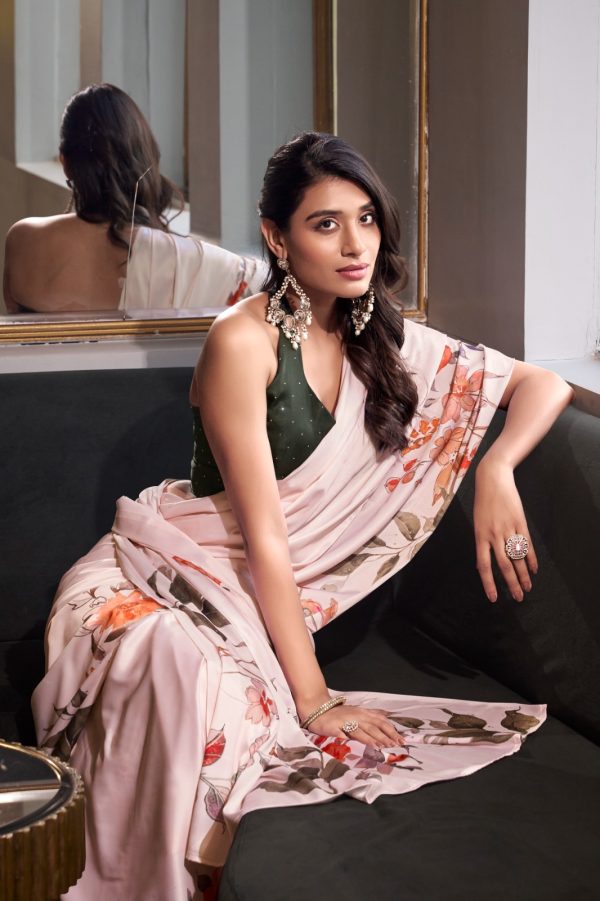 White Satin Silk Printed Saree - Image 4