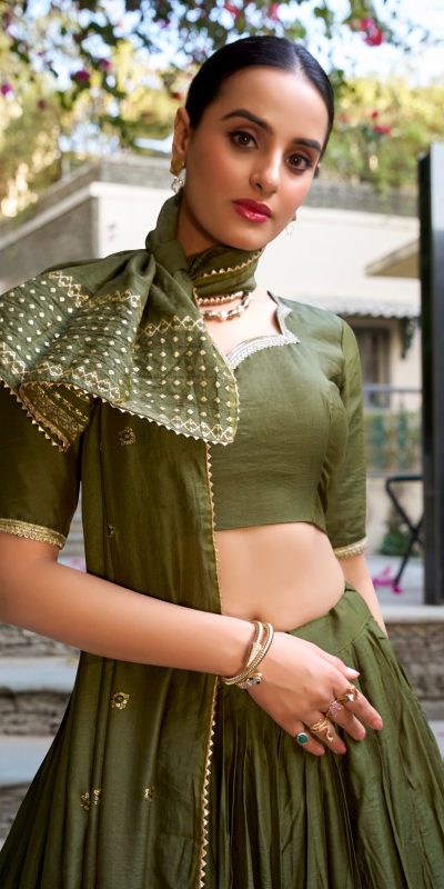 LNB 1906 Mehndi Color Pure Chanderi Plain With Zari Weaving Work Border Lehenga Choli Wedding, Party, Festive, Events Etc. Delivery 4-6 Working Days Rs 1999 | Lehenga, Bollywood Lehenga, Creative Lehenga, Designer Lehenga, Embroidered Lehenga, Party Wear Lehenga