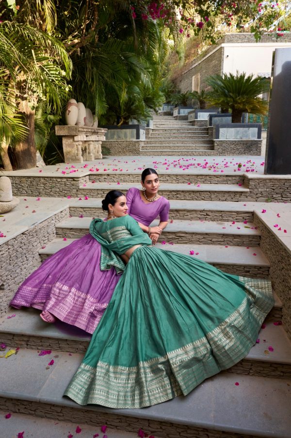 Purple Chanderi Plain With Zari Weaving Work Border Lehenga Choli