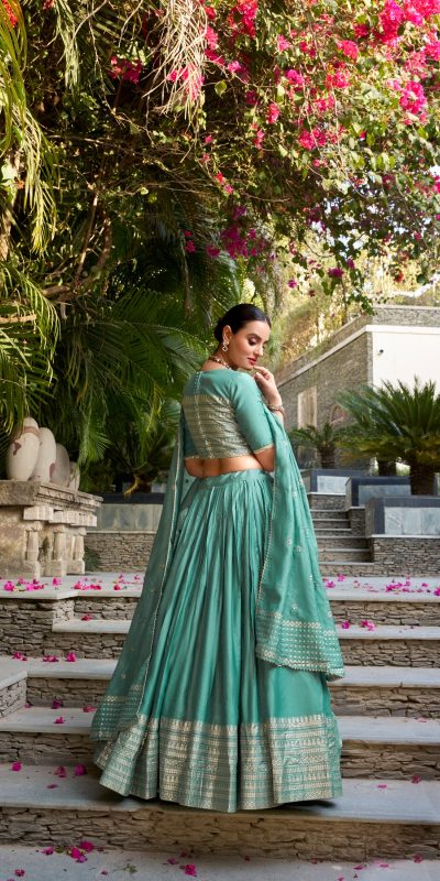 LNB 1906 Sea Green Pure Chanderi Plain With Zari Weaving Work Border Lehenga Choli Wedding, Party, Festive, Events Etc. Delivery 4-6 Working Days Rs 1999 | Lehenga, Bollywood Lehenga, Creative Lehenga, Designer Lehenga, Embroidered Lehenga, Party Wear Lehenga