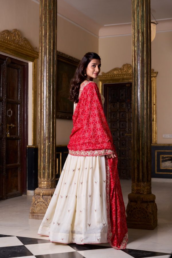 Off White Vichitra Silk Sequins Lehenga Choli