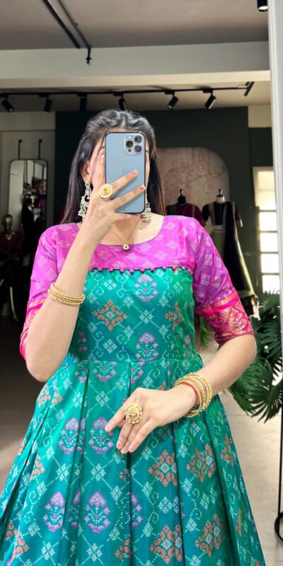 YNF 5308 Firozi Color Jacquard Silk Patola Print Zari Weaving Work Gown Casual, Wedding, Festive, Events . Expected Delivery 4-6 Working Days @2149/- only | Gowns, Bollywood Gowns, Creative Gowns, Designer Gowns, Embroidered Gowns, Party Wear Gowns