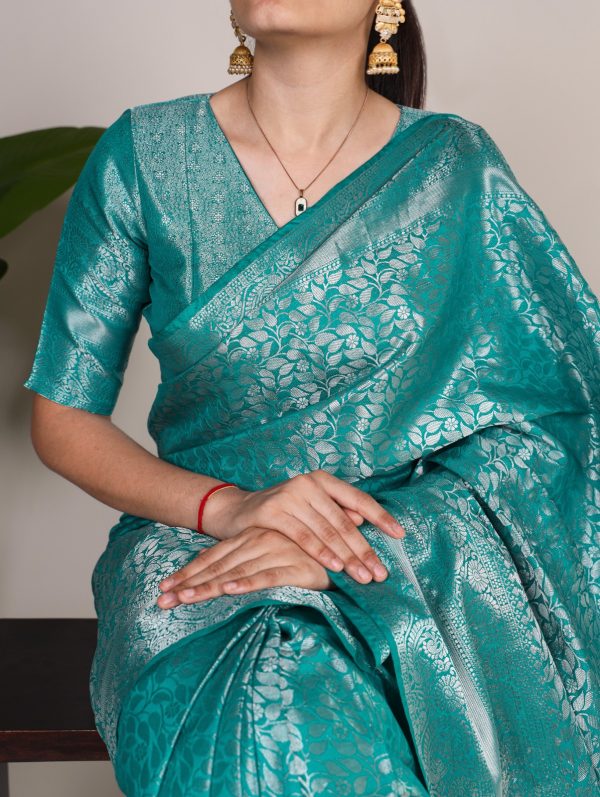 YNF 7404 Firozi Color Kanjivaram Zari Weaving Work Saree Casual, Wedding, Festive, Events . Expected Delivery  4-6 Working Days @1599/- only                                | Sarees, Bollywood Sarees, Creative Sarees, Designer Sarees, Embroidered Sarees, Ethnic Saree, Modern Digital sarees, Party Wear Sarees