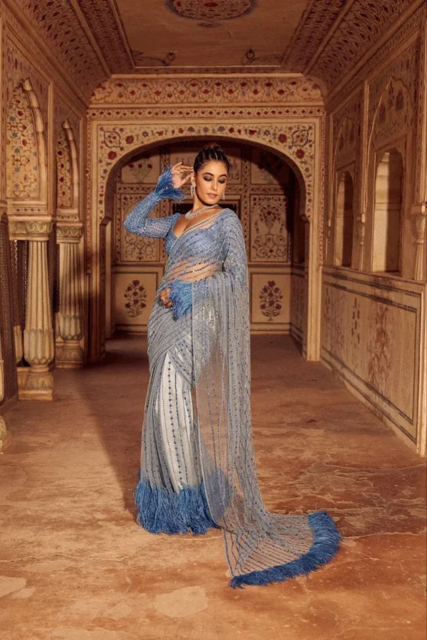 DF 3446 Firozi Color Mono Net 5mm Multy & Sequins Embroidery Work Saree Casual, Wedding, Festive, Events . Expected Delivery  4-6 Working Days @1759/- only                                                                                | Sarees, Bollywood Sarees, Creative Sarees, Designer Sarees, Embroidered Sarees, Ethnic Saree, Modern Digital sarees, Party Wear Sarees
