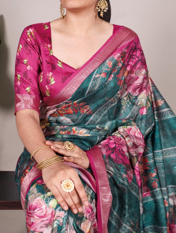 YNF 7015 Firozi Color Tussar Silk With Viscose Border Printed Saree Casual, Wedding, Festive, Events . Expected Delivery  4-6 Working Days @1699/- only                                                                                | Sarees, Bollywood Sarees, Creative Sarees, Designer Sarees, Embroidered Sarees, Ethnic Saree, Modern Digital sarees, Party Wear Sarees