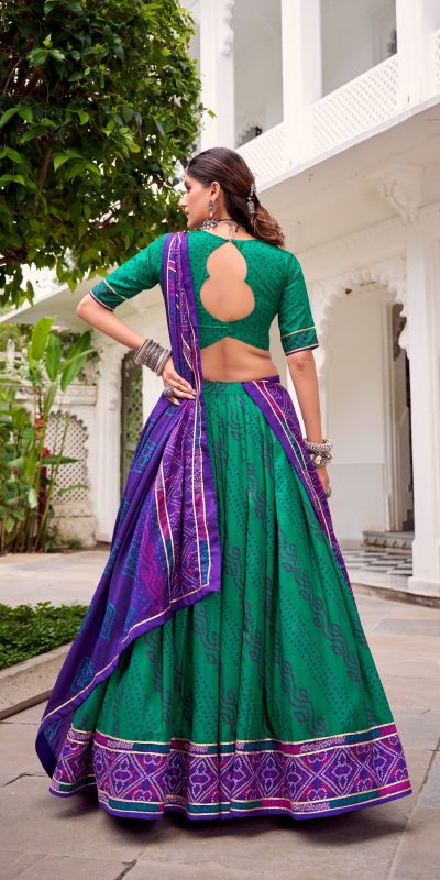 LNB 1250 Green Color Tasar Silk Bandhej Print With Gotta Patti Lace Lehenga Choli Festive Party Wedding, Events etc. Delivery 4-6 Working Days @2149/- | Lehenga, Bollywood Lehenga, Creative Lehenga, Designer Lehenga, Embroidered Lehenga, Party Wear Lehenga