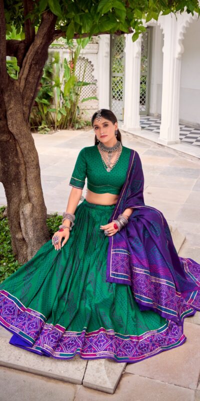 LNB 1250 Green Color Tasar Silk Bandhej Print With Gotta Patti Lace Lehenga Choli Festive Party Wedding, Events etc. Delivery 4-6 Working Days @2149/- | Lehenga, Bollywood Lehenga, Creative Lehenga, Designer Lehenga, Embroidered Lehenga, Party Wear Lehenga