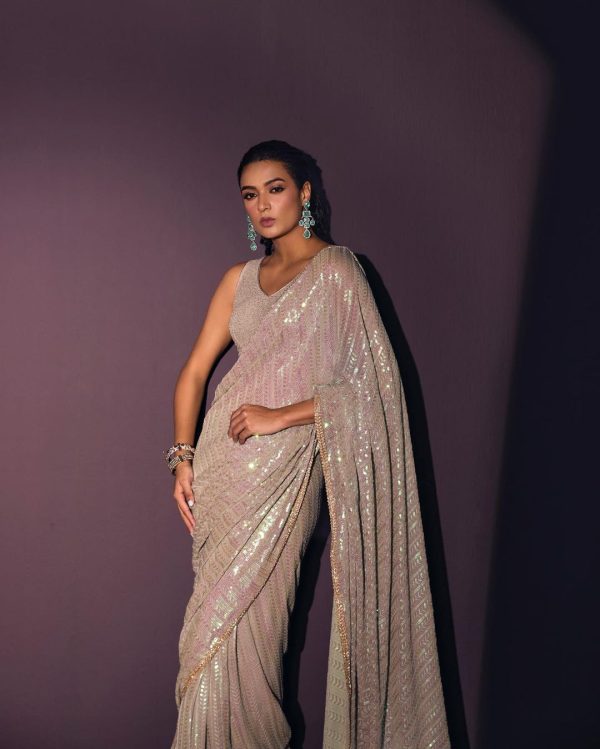 DF 3416 Grey Color Georgette Rainbow Sequins Embroidery Work Saree Casual, Wedding, Festive, Events . Expected Delivery  4-6 Working Days @1799/- only                                                                                | Sarees, Bollywood Sarees, Creative Sarees, Designer Sarees, Embroidered Sarees, Ethnic Saree, Modern Digital sarees, Party Wear Sarees