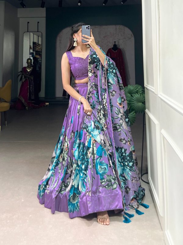 LNB 1225 Lavender Color Tasar Silk Floral Print With Lace Touch Up Lehenga Choli Wedding, Party, Festive, Events Etc. Delivery 4-6 Working Days Rs 2449 | Lehenga, Bollywood Lehenga, Creative Lehenga, Designer Lehenga, Embroidered Lehenga, Party Wear Lehenga