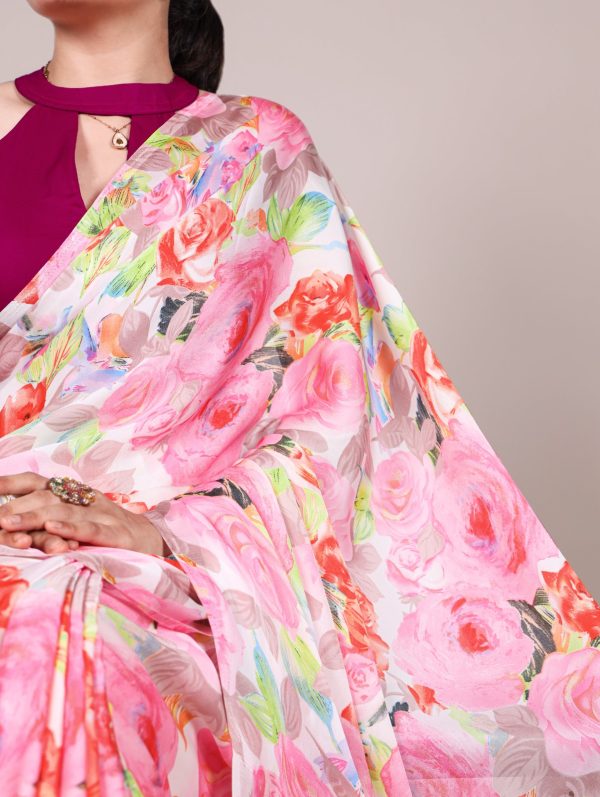 YNF 7017 Light Pink Color Dull Satin Floral Printed Saree Casual, Wedding, Festive, Events . Expected Delivery  4-6 Working Days @1499/- only                                                                                | Sarees, Bollywood Sarees, Creative Sarees, Designer Sarees, Embroidered Sarees, Ethnic Saree, Modern Digital sarees, Party Wear Sarees
