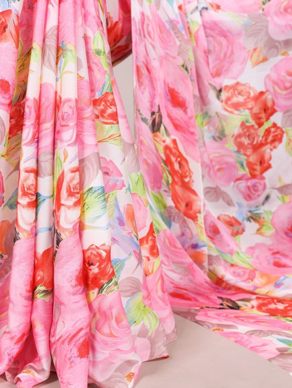 YNF 7017 Light Pink Color Dull Satin Floral Printed Saree Casual, Wedding, Festive, Events . Expected Delivery  4-6 Working Days @1499/- only                                                                                | Sarees, Bollywood Sarees, Creative Sarees, Designer Sarees, Embroidered Sarees, Ethnic Saree, Modern Digital sarees, Party Wear Sarees