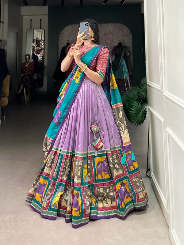 LNB 1235 Light Purple Color Tasar Silk Kalamkari With Foil Work Lehenga Choli Wedding, Party, Festive, Events Etc. Delivery 4-6 Working Days Rs 2499 | Lehenga, Bollywood Lehenga, Creative Lehenga, Designer Lehenga, Embroidered Lehenga, Party Wear Lehenga
