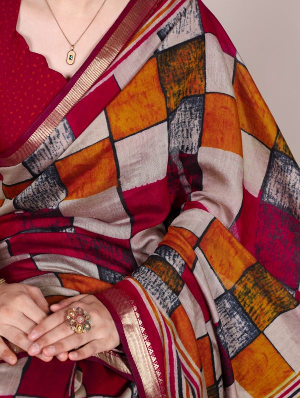 YNF 7045 Maroon Color Polyester Viscose Chanderi Printed Border Saree Casual, Wedding, Festive, Events . Expected Delivery  4-6 Working Days @1499/- only                                | Sarees, Bollywood Sarees, Creative Sarees, Designer Sarees, Embroidered Sarees, Ethnic Saree, Modern Digital sarees, Party Wear Sarees